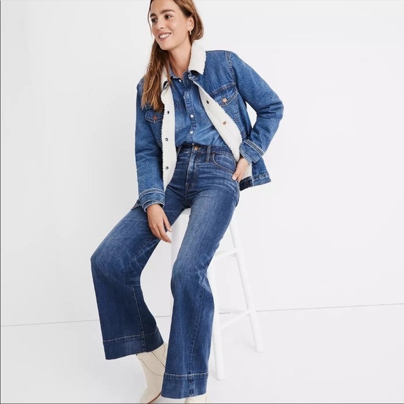 Madewell Oversized Donaway Wash Snap Button Sherpa Lined Denim Jean Jacket - Picture 3 of 9